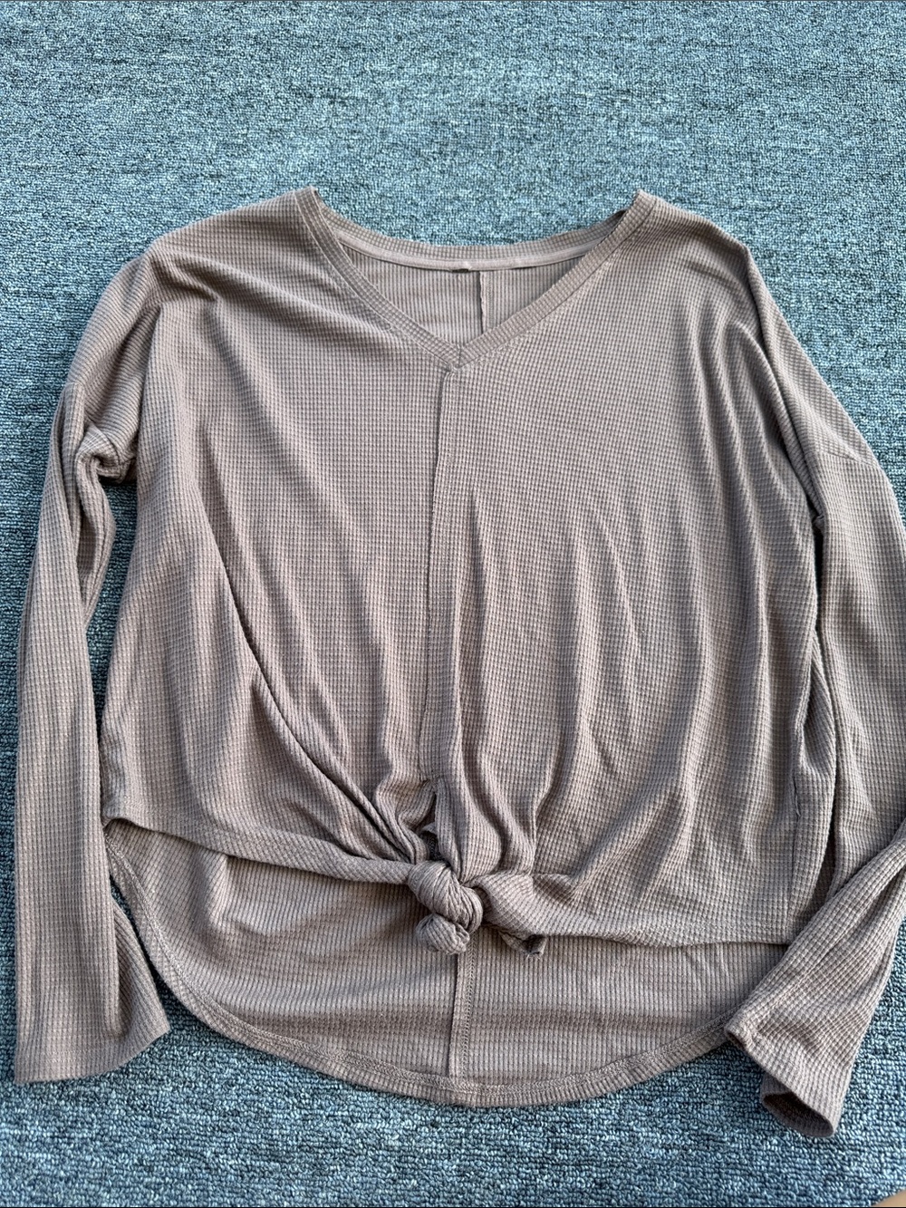 Target Taupe Waffle-Knit Long Sleeve Tie-Front Top